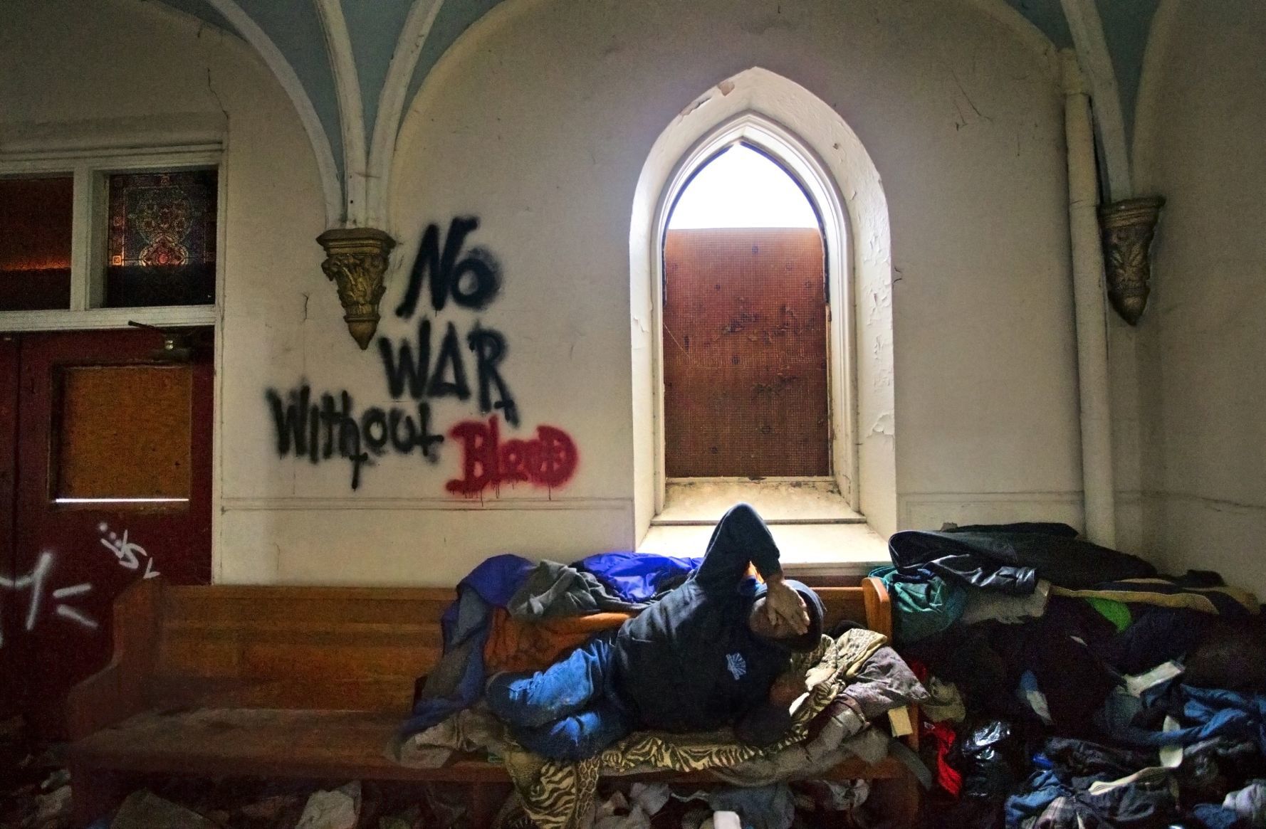 "I lay my head here to talk to God."